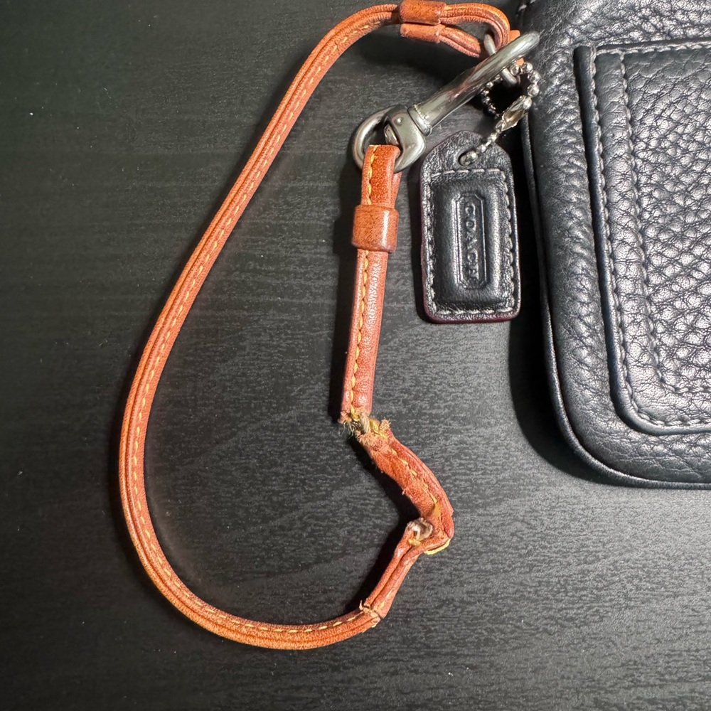 Coach Black Pebbled Leather Wristlet with Dark Brown Accent - Picture 3 of 11